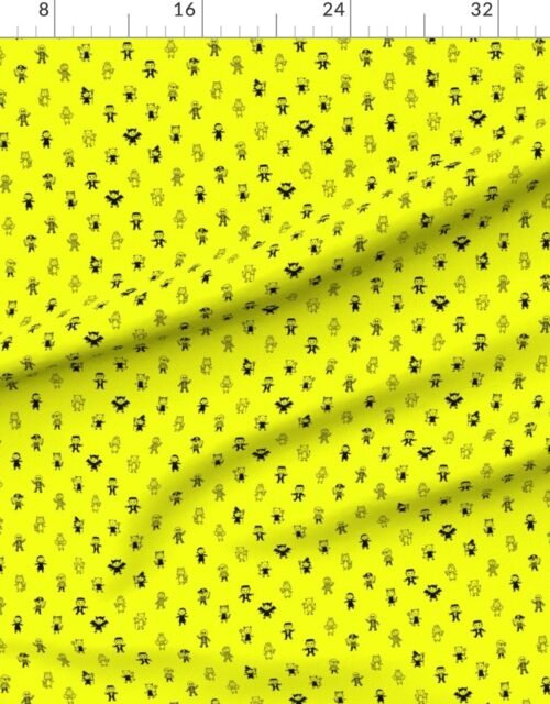 Fabric in Neon Yellow Stick Figure Halloween Costume Parade Pattern