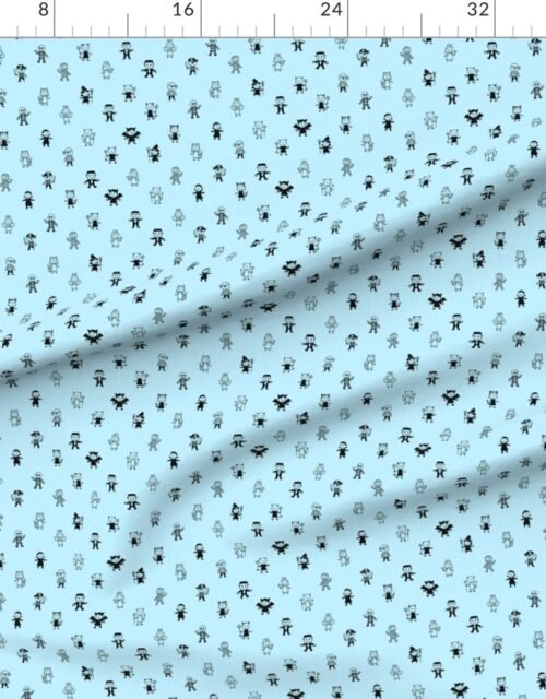 Fabric in Black on Baby Blue Stick Figure Halloween Costume Parade Pattern