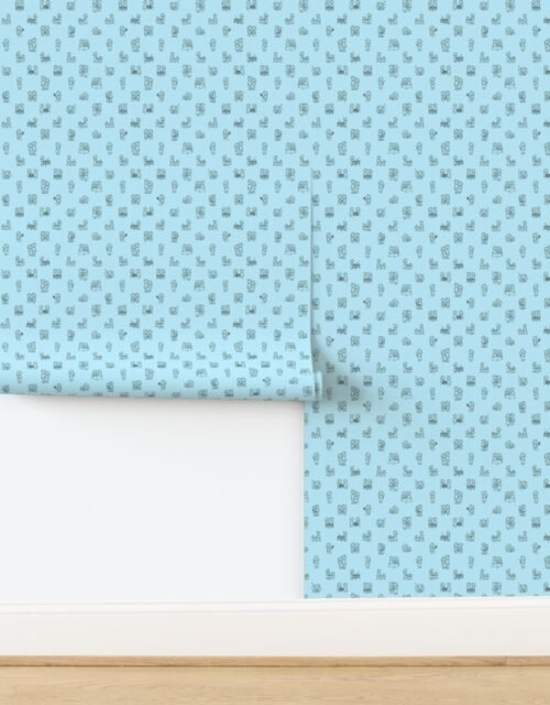 Baby Blue Baby Stick Figure Moments Pattern Wallpaper