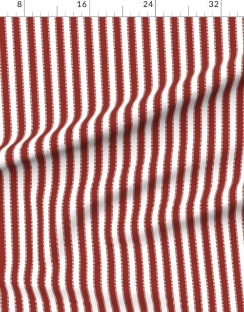 Fabric in Serrated Winterberry Red Lace Classic Stripe on White