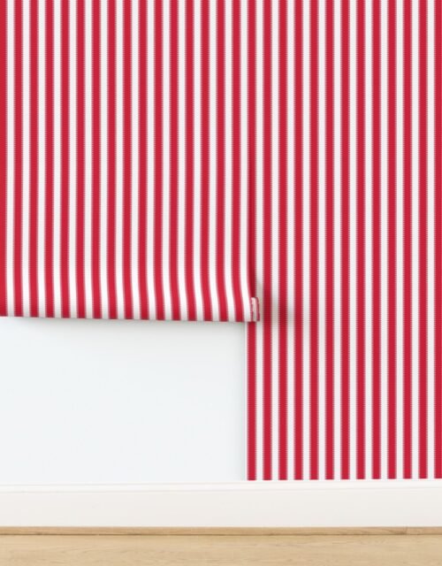 Serrated Peppermint Red Classic Stripe on White Wallpaper