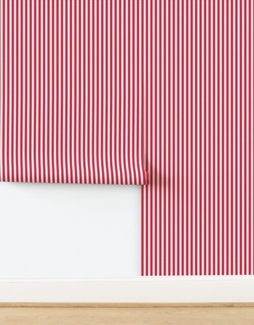 Serrated Peppermint Red Mini Stripe on White Wallpaper