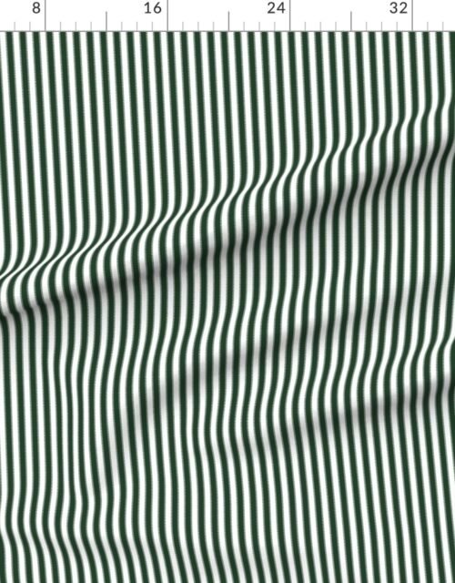 Fabric in Serrated Pine Needle Green Mini Stripe on White