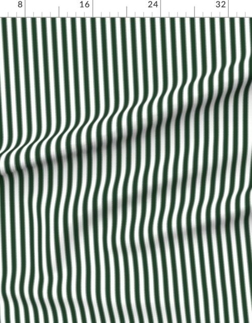 Fabric in Serrated Pine Needle Green Small Stripe on White