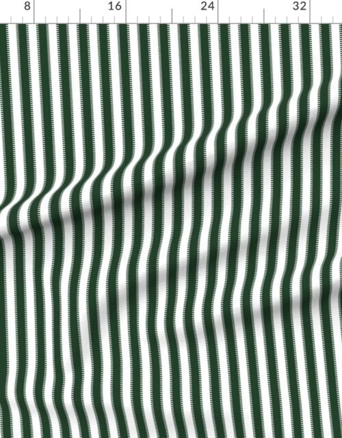 Fabric in Serrated Pine Needle Green Classic Stripe on White