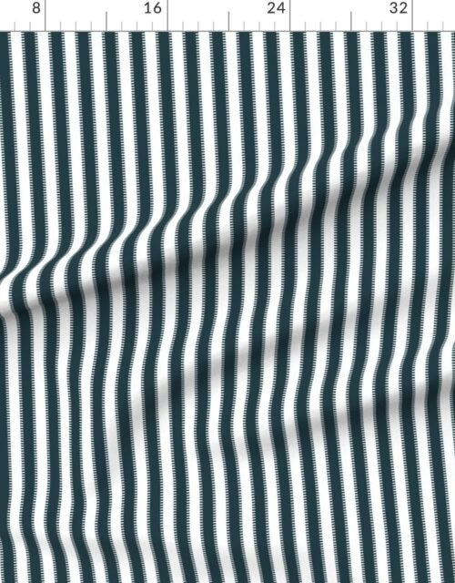 Fabric in Serrated Balsam Fir Green Classic Stripe on White