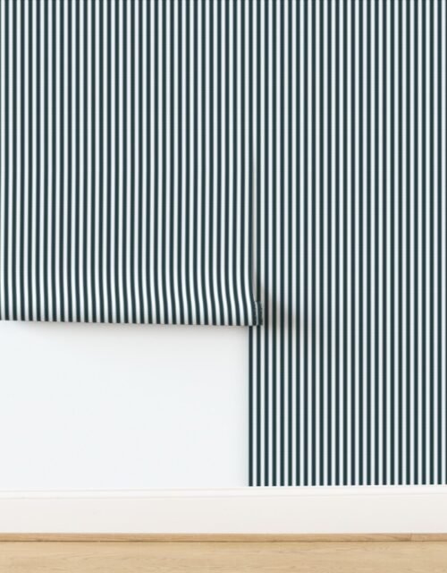 Serrated Balsam Fir Green Mini Stripe on White Wallpaper