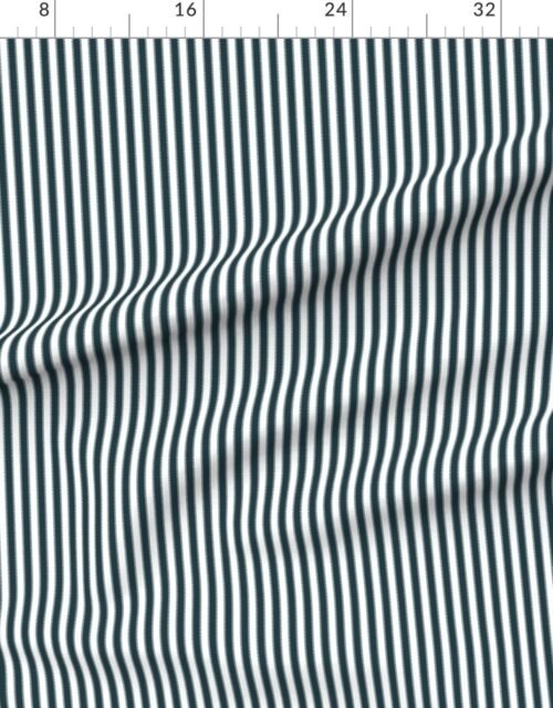 Fabric in Serrated Balsam Fir Green Mini Stripe on White
