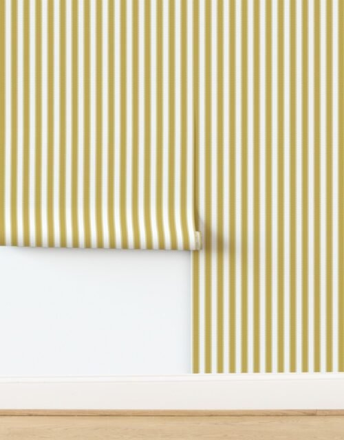 Serrated Gold Garland Classic Stripe on White Wallpaper