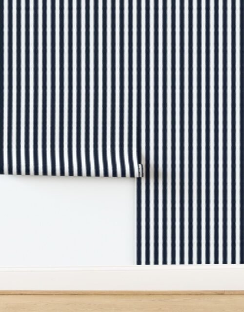 Serrated Twilight Blue Classic Stripe on White Wallpaper