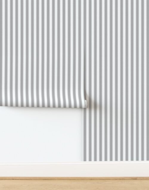 Serrated Silver Tinsel Classic Stripe on White Wallpaper