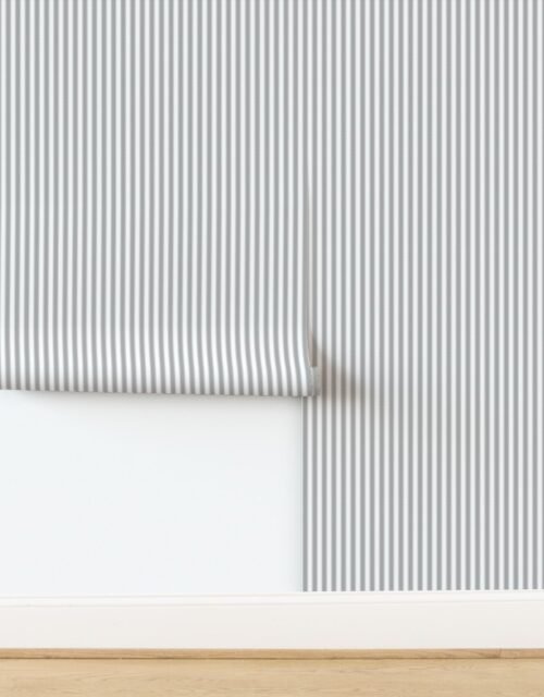 Serrated Silver Tinsel Mini Stripe on White Wallpaper
