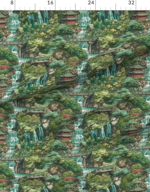 Fabric in Small Japanese Water Garden with Waterfalls