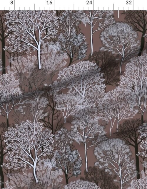 Fabric in New England Endless Forest Trees in Frosted Brown Winter