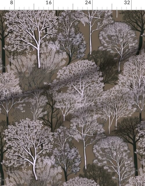 Fabric in New England Endless Forest Trees in Dusty Cocoa Winter