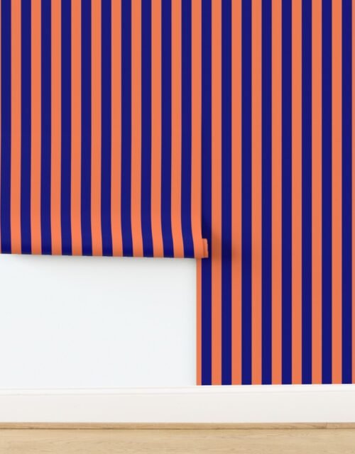 Bold Coastal Classic Navy Blue and Coral Cabana Tent Stripe Wallpaper