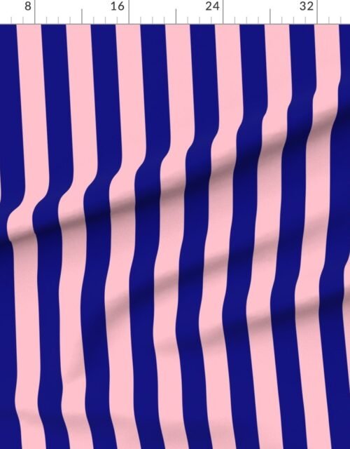 Fabric in Bold Coastal Classic Navy Blue and Pink Cabana Tent Stripe
