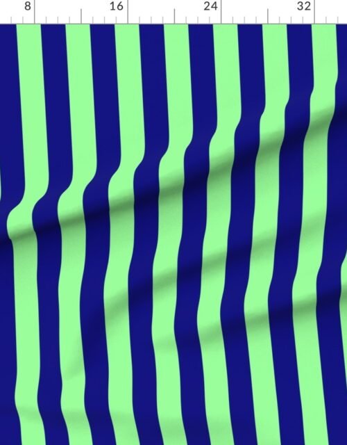 Fabric in Bold Coastal Classic Navy Blue and Mint Green Cabana Tent Stripe