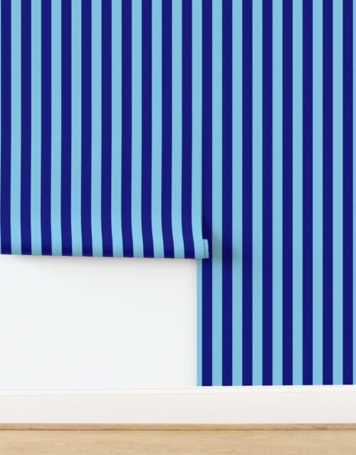 Bold Coastal Classic Navy Blue and Sky Blue Cabana Tent Stripe Wallpaper