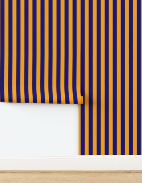 Bold Coastal Classic Navy Blue and Bright Orange Cabana Tent Stripe Wallpaper
