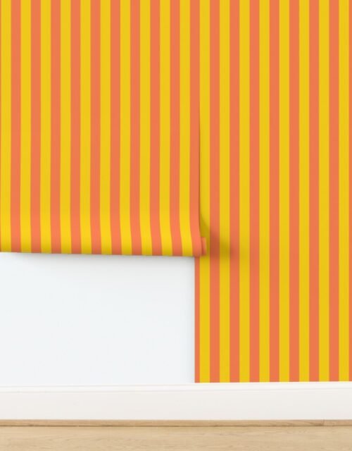 Bold Coastal Classic Yellow and Coral Cabana Tent Stripe Wallpaper