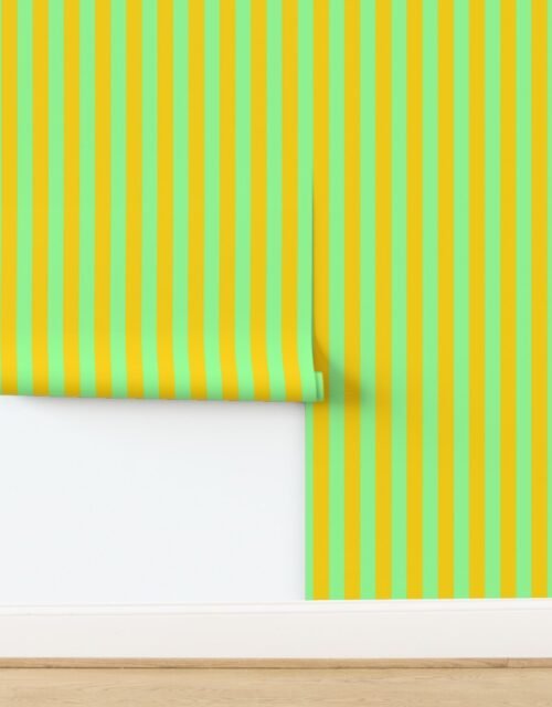 Bold Coastal Classic Yellow and Mint Green Cabana Tent Stripe Wallpaper