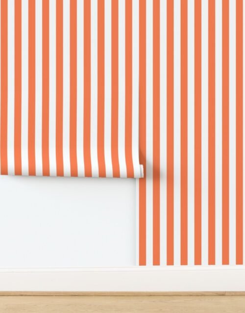Bold Coastal Classic Coral and White Cabana Tent Stripe Wallpaper