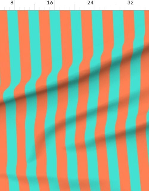 Fabric in Bold Coastal Classic Coral and Turquoise Cabana Tent Stripe