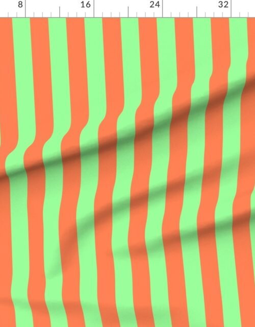 Fabric in Bold Coastal Classic Coral and Mint Green Cabana Tent Stripe