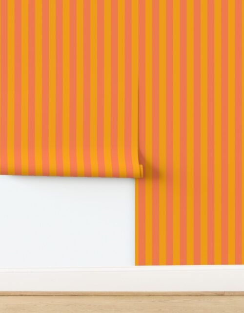 Bold Coastal Classic Coral and Bright Orange Cabana Tent Stripe Wallpaper