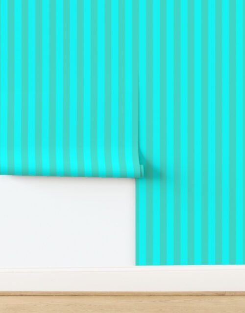 Bold Coastal Classic Aqua and Turquoise Cabana Tent Stripe Wallpaper