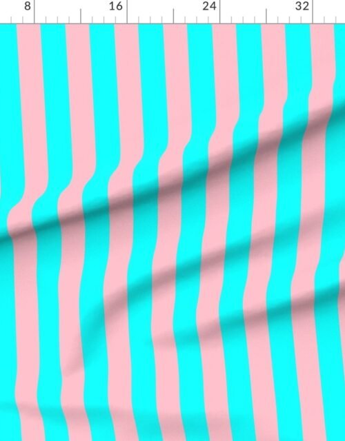 Fabric in Bold Coastal Classic Aqua and Pink Cabana Tent Stripe