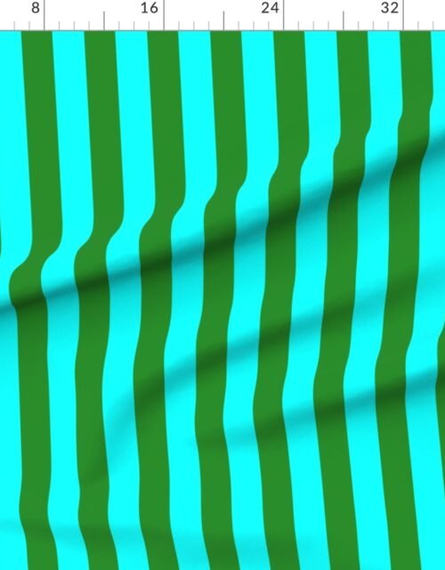 Fabric in Bold Coastal Classic Aqua and Forest Green Cabana Tent Stripe
