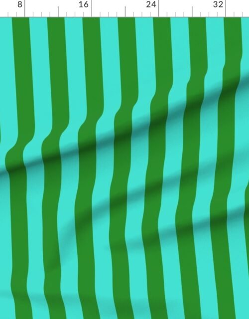 Fabric in Bold Coastal Classic Turquoise and Forest Green Cabana Tent Stripe