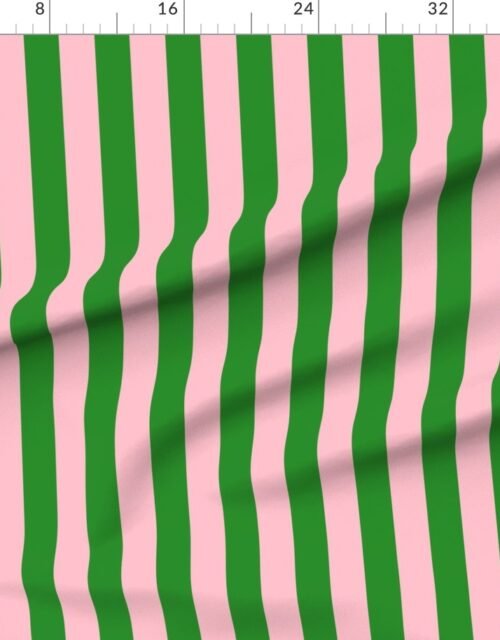 Fabric in Bold Coastal Classic Pink and Forest Green Cabana Tent Stripe