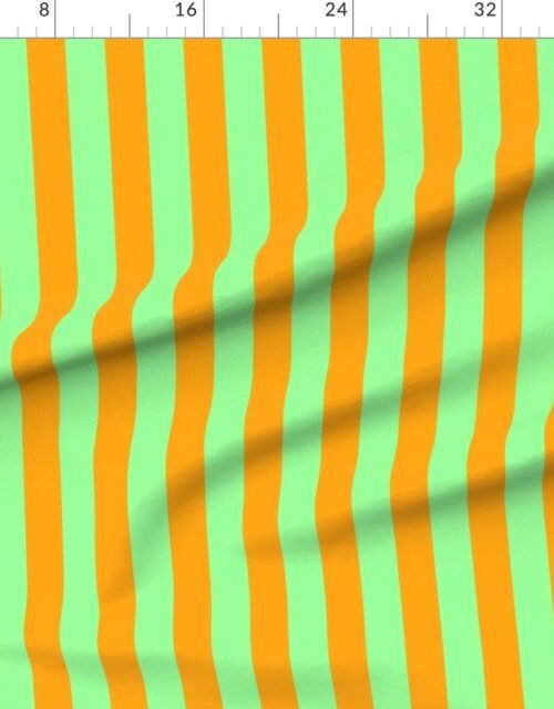 Fabric in Bold Coastal Classic Mint Green and Bright Orange Cabana Tent Stripe