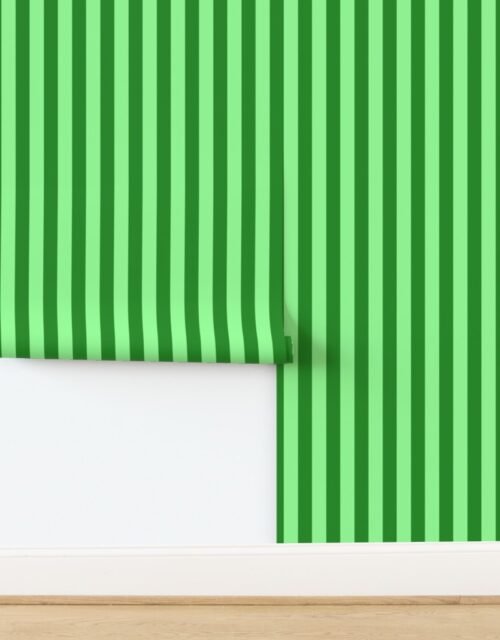 Bold Coastal Classic Mint Green and Forest Green Cabana Tent Stripe Wallpaper