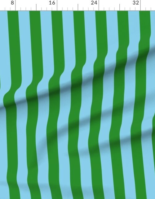 Fabric in Bold Coastal Classic Sky Blue and Forest Green Cabana Tent Stripe