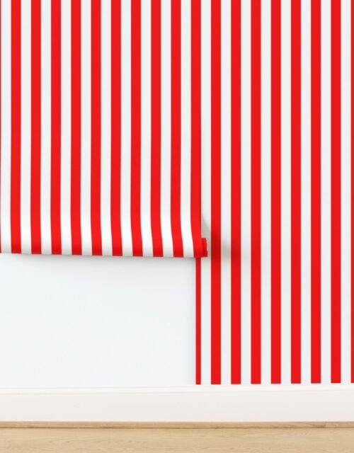 Bold Coastal Classic Red and White Cabana Tent Stripe Wallpaper