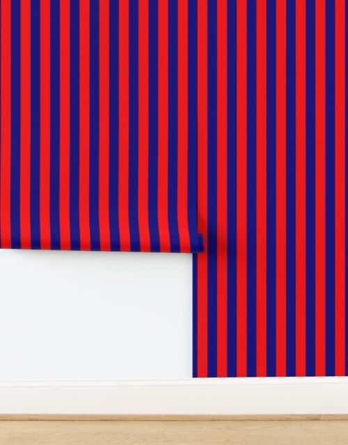 Bold Coastal Classic Red and Navy Blue Cabana Tent Stripe Wallpaper