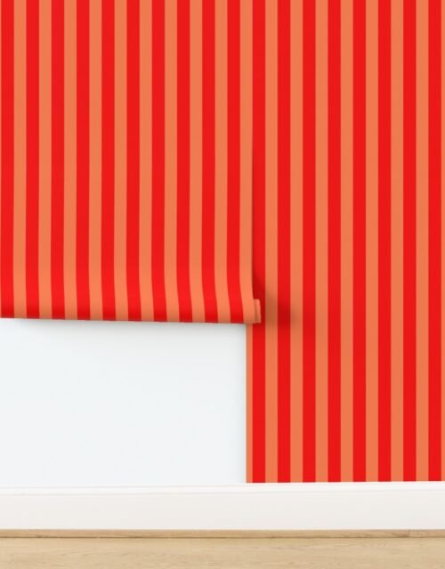 Bold Coastal Classic Red and Coral Cabana Tent Stripe Wallpaper