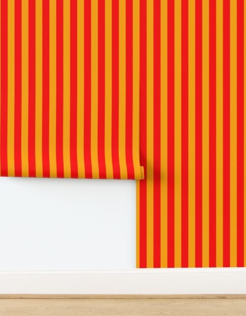 Bold Coastal Classic Red and Bright Orange Cabana Tent Stripe Wallpaper