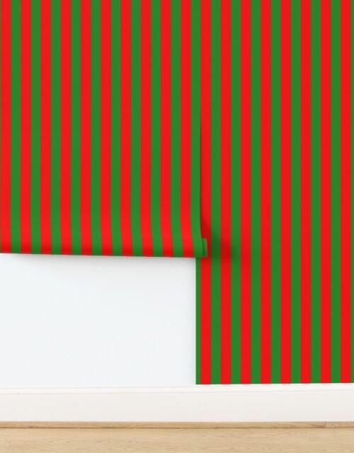 Bold Coastal Classic Red and Forest Green Cabana Tent Stripe Wallpaper