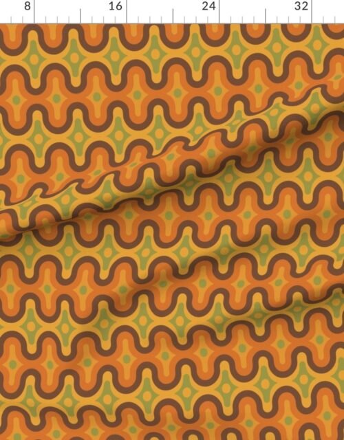 Fabric in Geometric Waves in Burnt Orange and Avocado 70s Revival