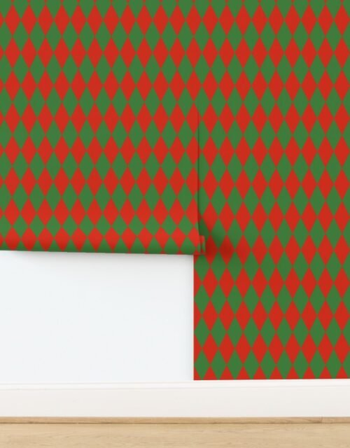 Red Green Christmas Harlequin Diamond Check 2 inch Wallpaper