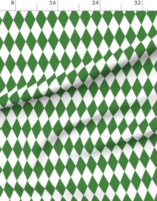 Fabric in White Green Christmas Harlequin Diamond Check 2 inch
