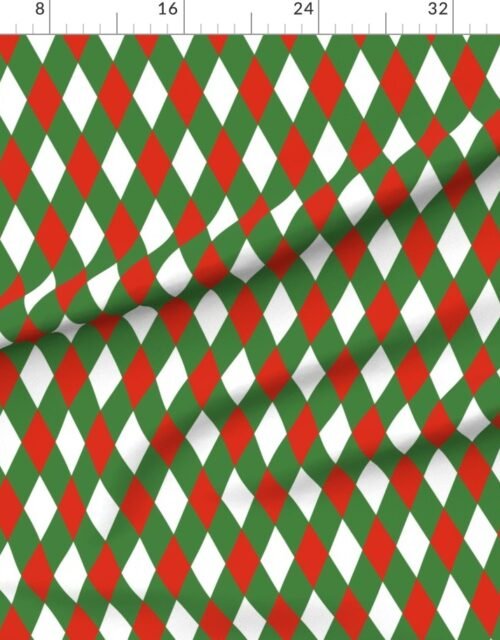 Fabric in Red white Green Christmas Harlequin Diamond Check 2 inch
