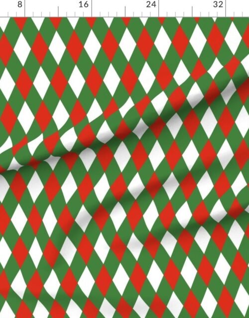 Fabric in Red white Green Christmas Harlequin Diamond Check 2 inch