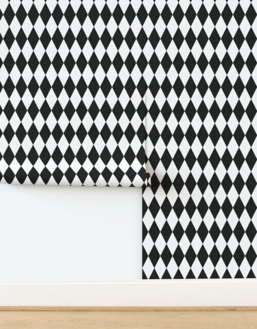 Coal Black Moody Luxe Christmas Harlequin Diamond Check 2 Inch Wallpaper