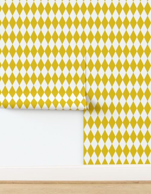 Ornament Gold Bright Gold Christmas Harlequin Diamond Check 2 Inch Wallpaper